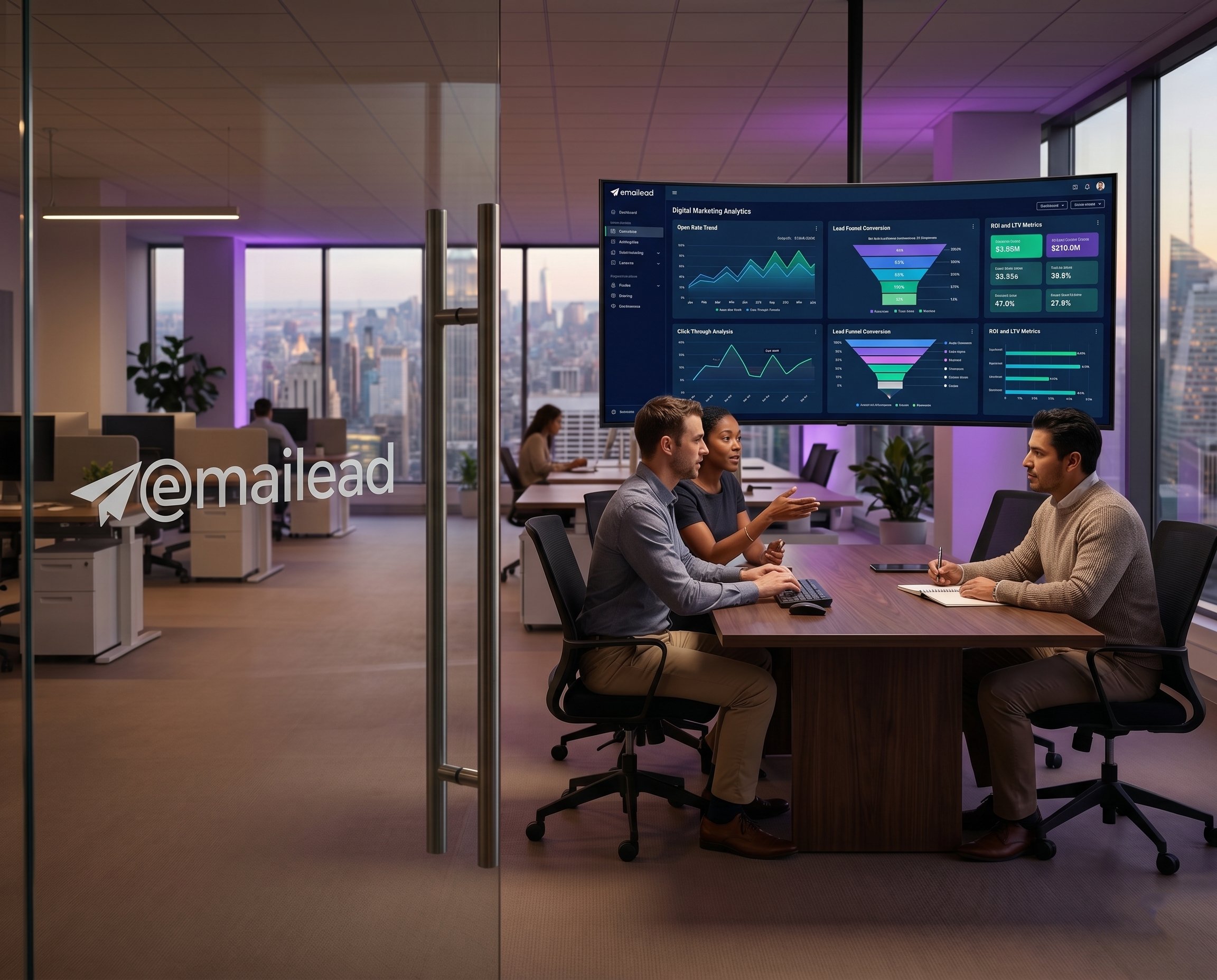 Emailead team reviewing digital marketing analytics